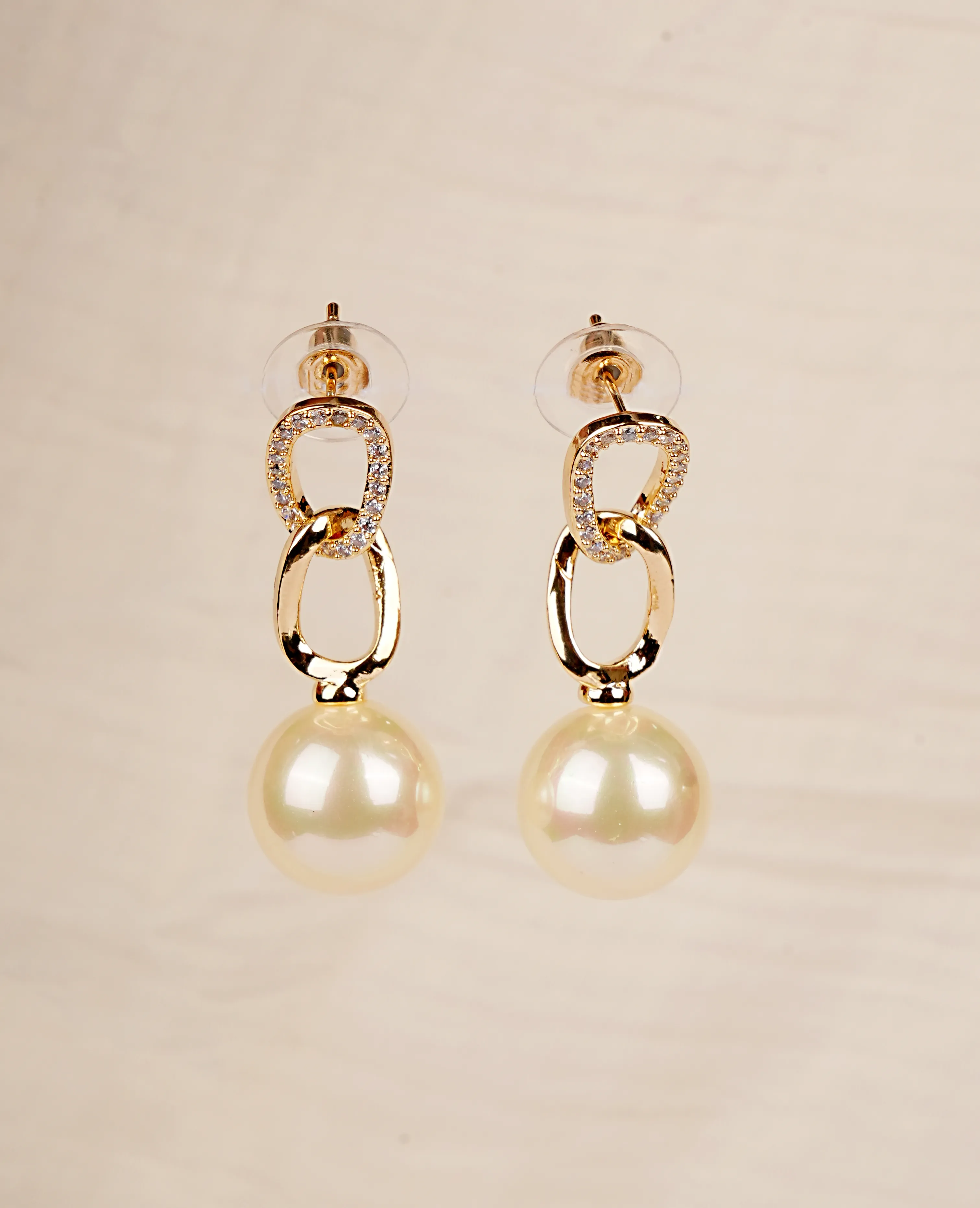 Classic AD Semi-Hanging Earrings Featuring Delicate Pearl Detail